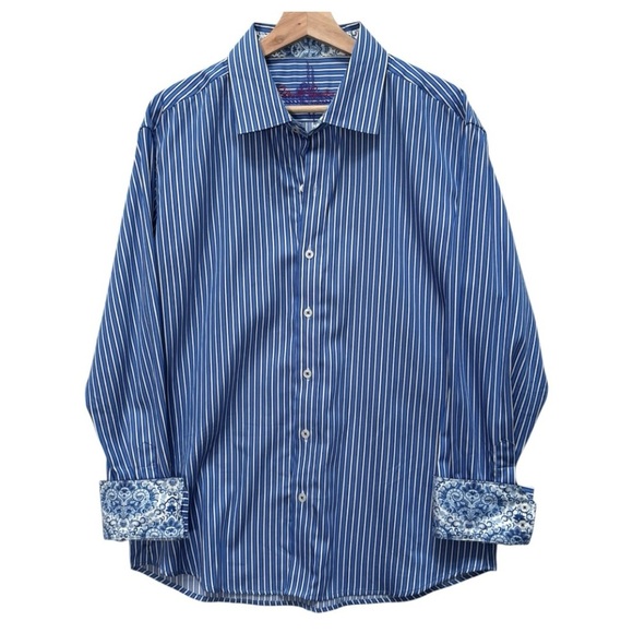 Robert Graham Other - Robert Graham Striped Paisley Flip Cuff Button Down Dress Shirt Size XL